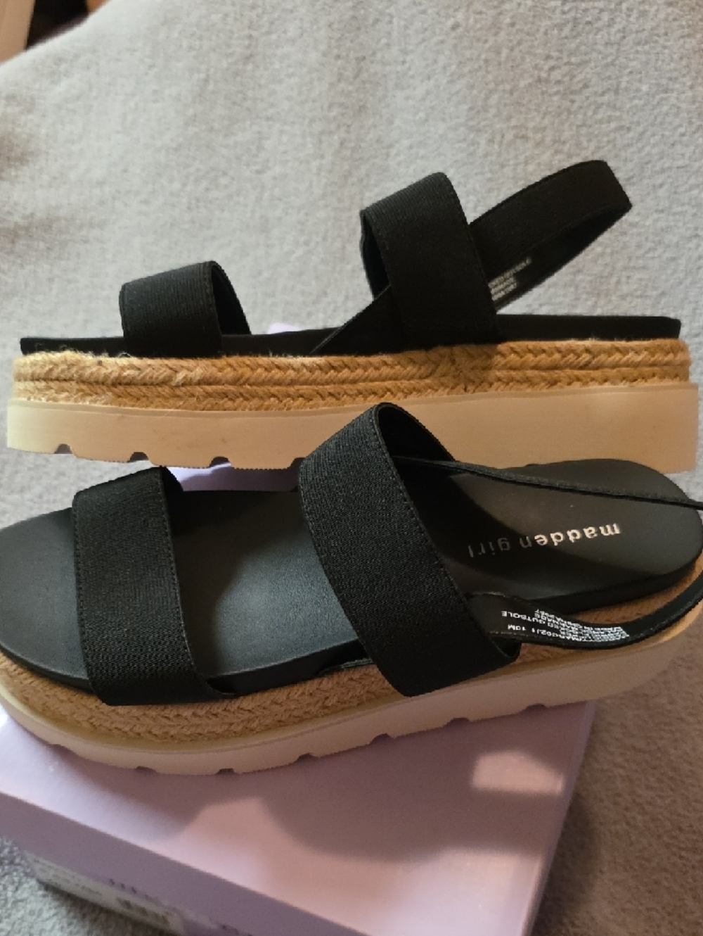 Madden Girl💗 NWB**Black Elastic Strap Platform Sandals Size 10 - Picture 3 of 7